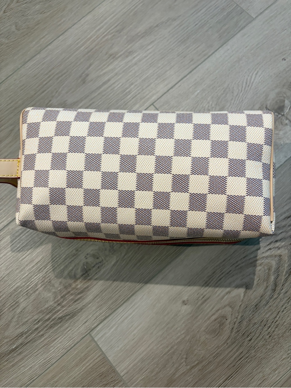 Cream Gray Checkerboard Cosmetic Case Bag - Picture 5 of 8